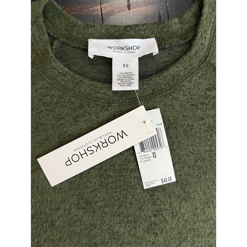 NWT XS Workshop Republic Clothing Olive Green Crewneck Raglan Cozy Sweatshirt - Picture 3 of 5
